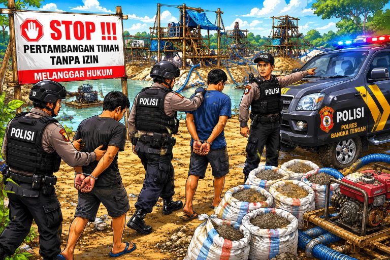 Polisi Ungkap Sistem Bagi Hasil Tambang Timah Ilegal di Kolong Batang Raya Lubuk Besar
